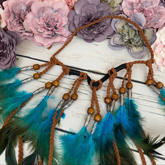 Bohemian Long Blue Feather Headdress Headband - Picture 8 of 14